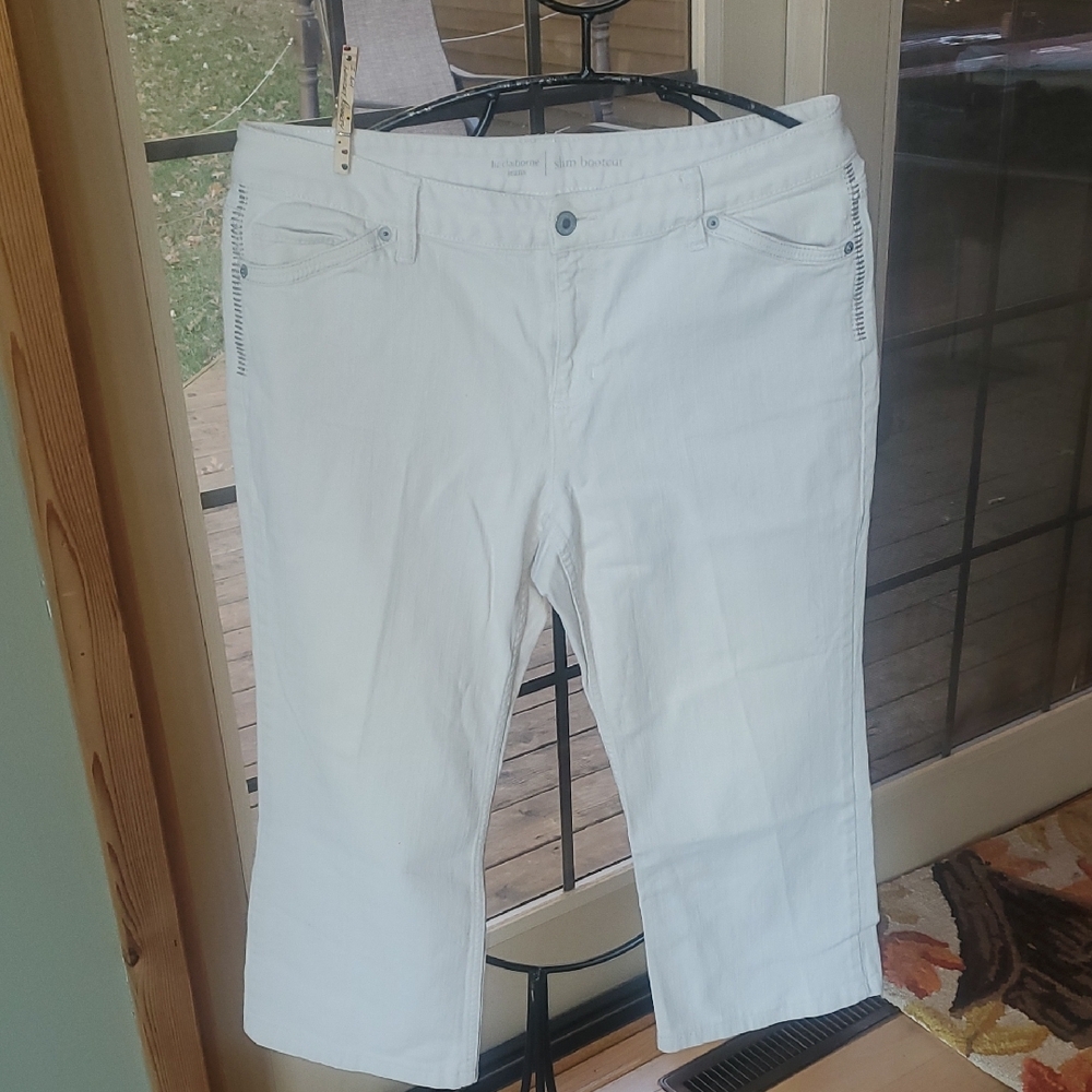 Liz Claiborne Slim Bootcut Jeans Womens White Denim Whipstitch Pockets Pants